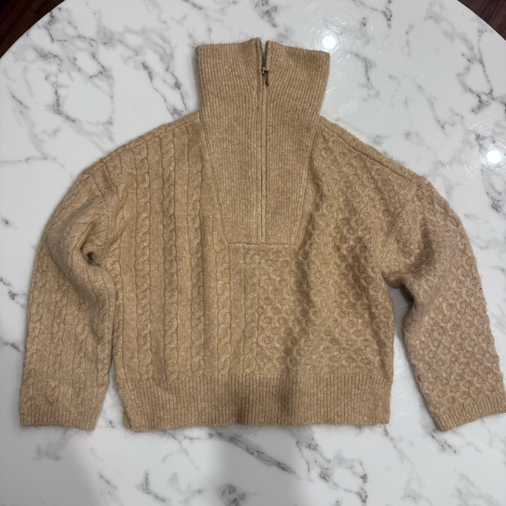 A&F Quarter-zip Sweater, Camel Brown, Size small